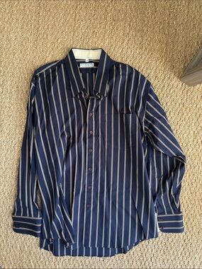 David Donahue Navy Stripe Button-Up Shirt with Cream Pinstripes size 2